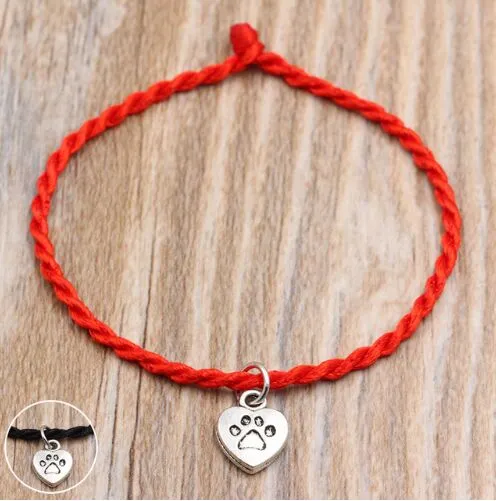 Mode coeur empreintes de pattes breloques fil rouge chaîne Bracelet chanceux à la main corde Bracelet pour femmes hommes bijoux amoureux Couple