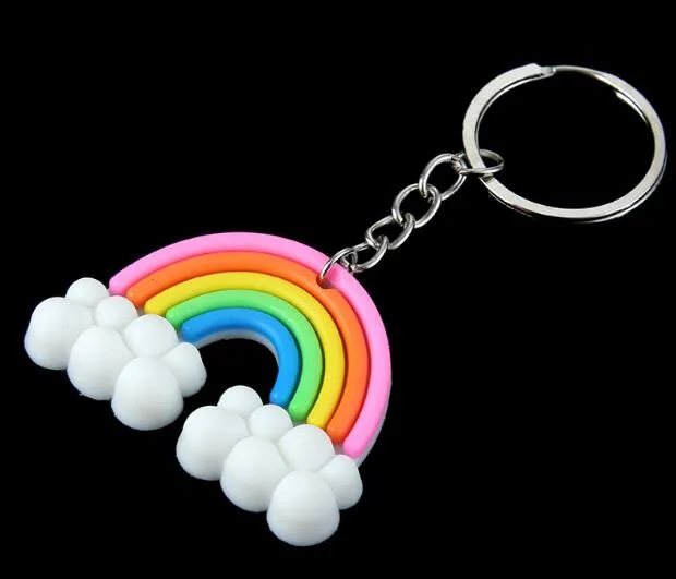 100st / mycket kreativ färgstark regnbåge moln silikon nyckelkedja flicka väska mångsidig mode hänge gåva