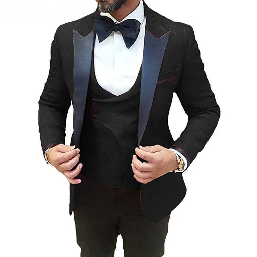 Hommes Mariage Costumes 2020 Garde personnalisé Fabriqué 3 Morceaux Tuxedo Hommes Mariage Dîner Dîner Meilleur Homme Blazer Costumes (Veste + Pantalon + Vest + Bow)