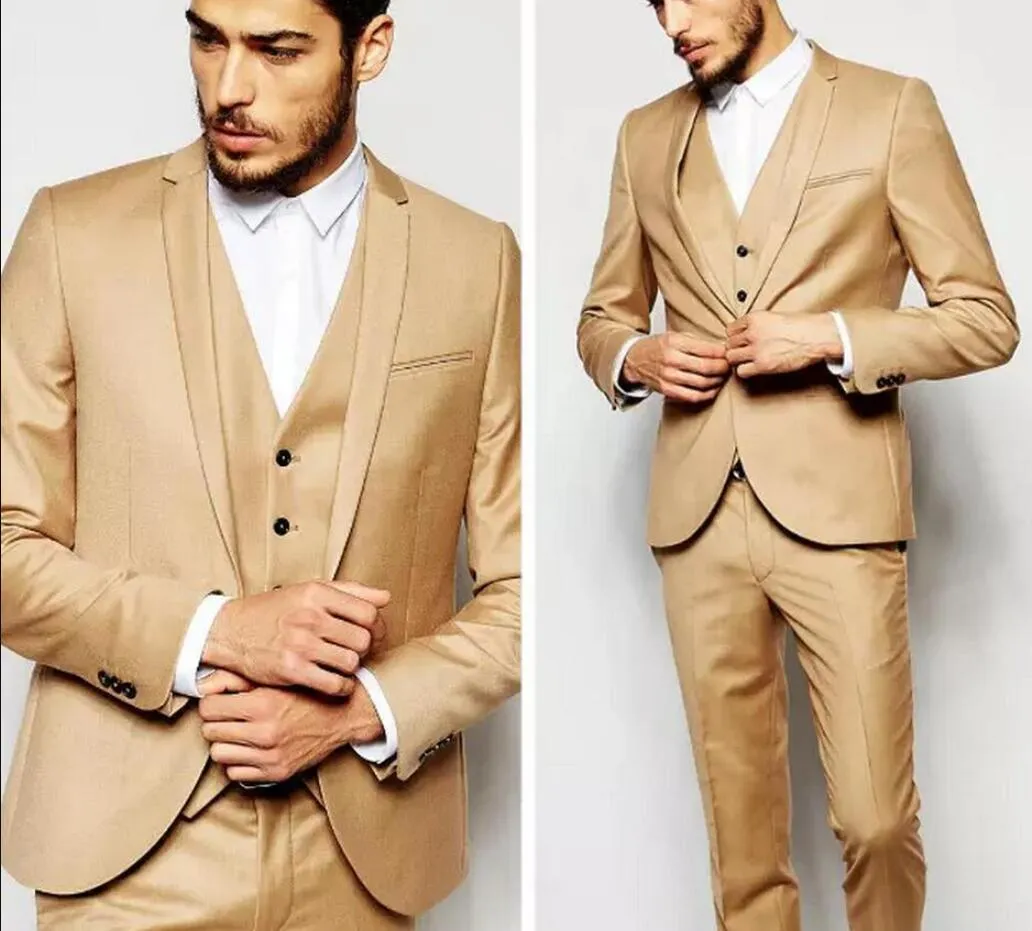 Khaki casamento noivo do casamento smoking para terestos de baile considerável fina fita mens fatos 3 peça personalizado feita feita formal ternos (jaqueta + calça + colete) td665