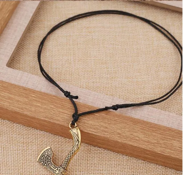 GX103 Vintage Antique Silver Color Dragon Pattern Axe Shape Pendant Jewelry Viking Amulet Charm Necklaces for Men's Jewelry