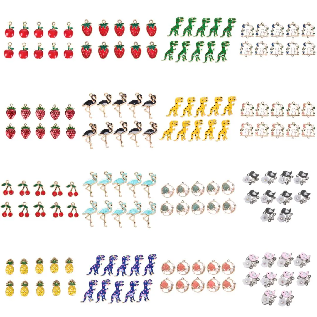 10st / set frukt dinosaur flamingo väska form legering charms pendant pärlor passar armband för kvinnor flicka smycken gör tillbehör