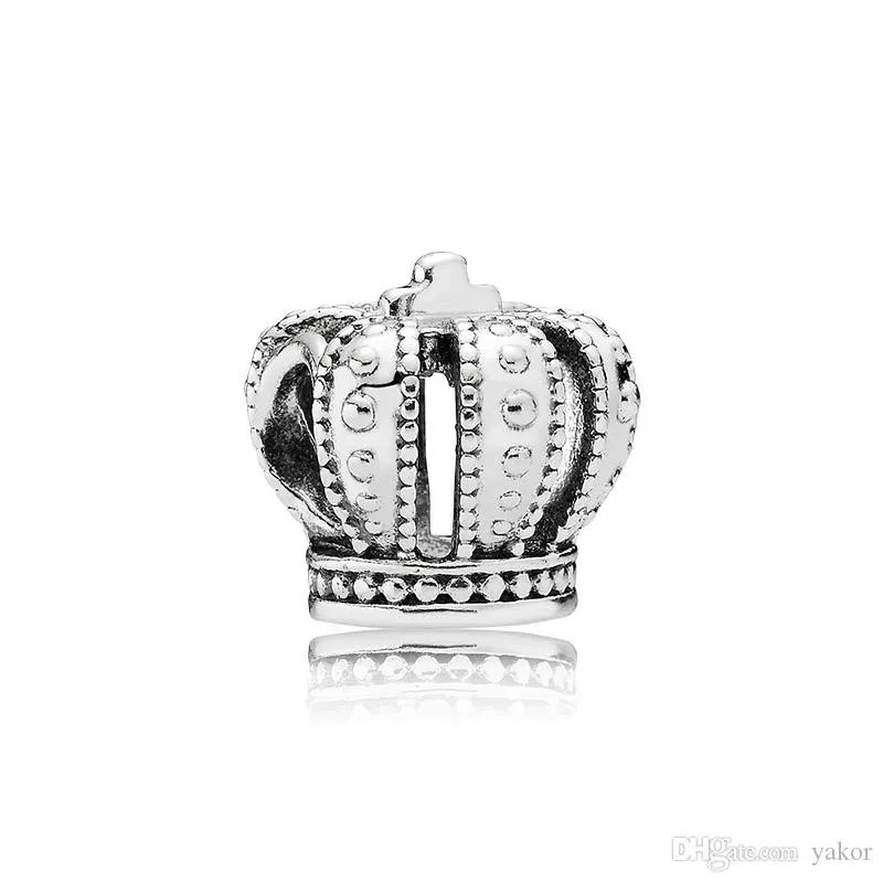 Klassisk 925 Sterling Silver Crown CHARM SET ORIGINAL BOX FÖR PANDORA DIY BRACELET European pärlor charms smycken tillbehör