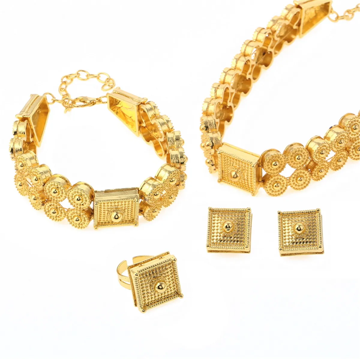 Ethiopian Jewelry Set Gold Color Chokers Necklace Bracelet Earrings Ring For Women Eritrea Habesha African