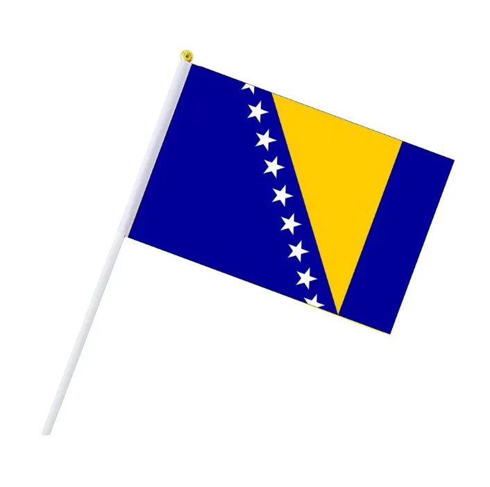 Bosnien och Hercegovina Hand flagga Ny liten polyestertryck Ensidigt lågt pris Högkvalitativ handvinka flaggor
