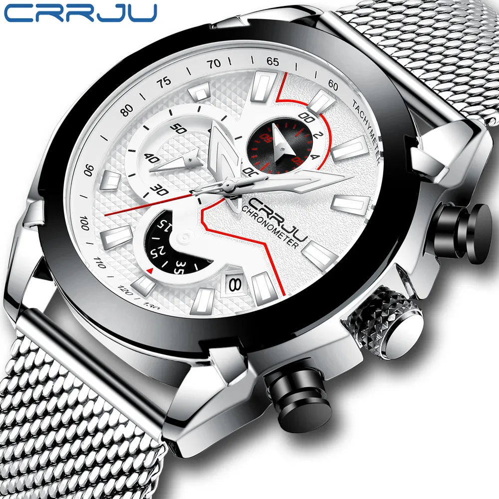 CWP Top Brand Crrju Men Watches Sports Chronograph كاملة