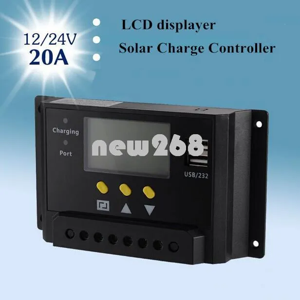 Freeshipping MPPT LCD 20A Solar Charger Panel Förnybar energi Regulator Charge Controller 12V 24V 240W 480W Placa Solar China Dual USB
