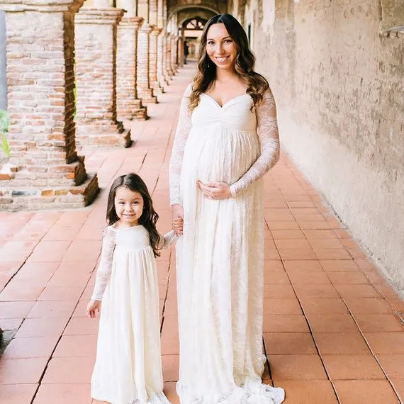 fitted lace wedding dress PinkBlush White Lace Off Shoulder Maternity Photoshoot Gown/Dress main image 0