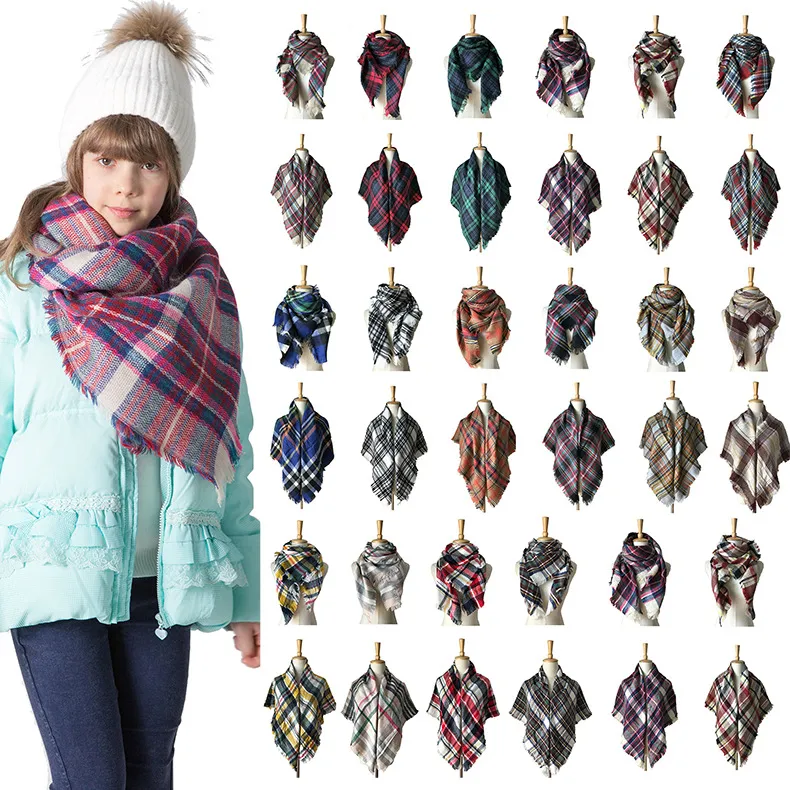 100 * 100CM Enfants Écharpes À Carreaux Glands Rayés Écharpe En Cachemire Filles Tartan Écharpe Wraps Hiver Bébé Écharpe Châle De Mode Foulard Chaud M697