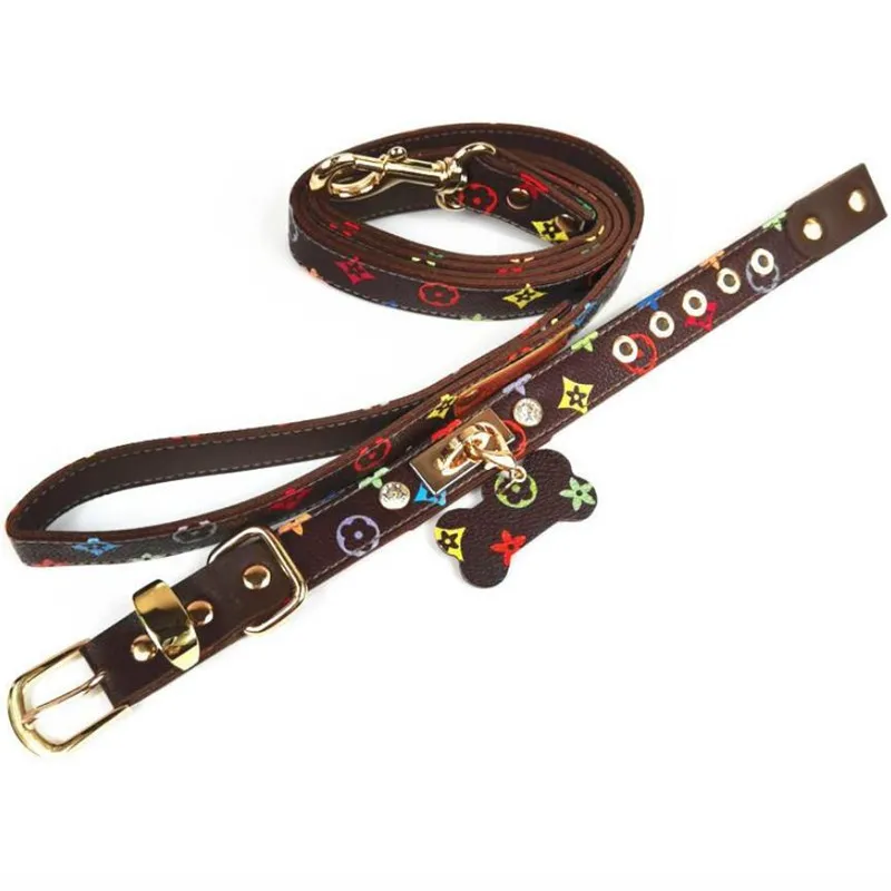 Summer Latest Pets Collar Leashes INS Style Printed Pet Leather Collars Sets Outdoor Durable Chai Keji Dog Leashes