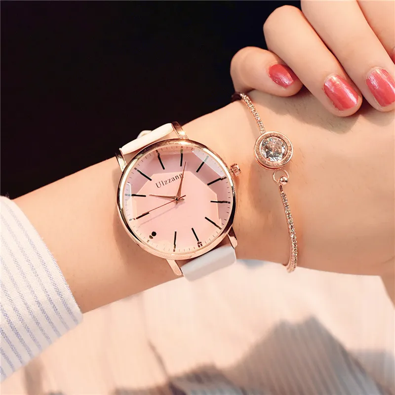 DIAL POLYGONAL DESIGNES FEMMES DES VOTES LUXURES Robe de mode Quartz Watch Ulzzang Marque élégante White Ladies Leatherwatch 2018 T190619