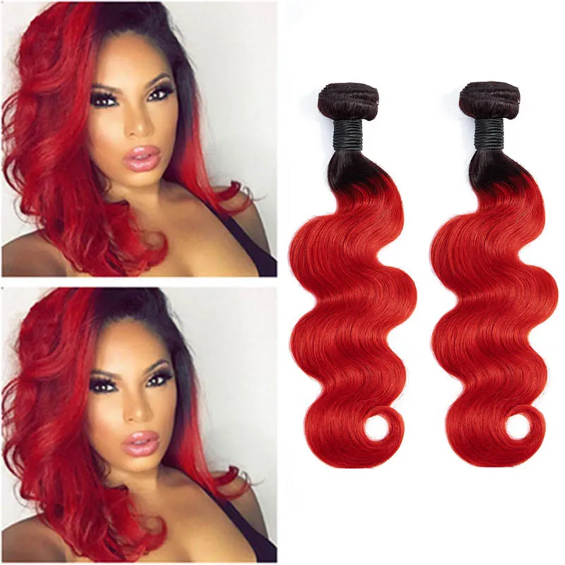 Peruvian Human Hair 1B/Red Ombre Virgin Hair Body Wave 2 Pieces Two Tones Color 1B red 2 Bundles