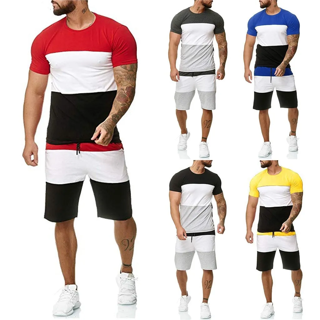 Erkekler Erkekler Erkekler 2 Parça Kıyafet Spor Seti Kısa Kol Boş Zamanlı Kısa Kısa İnce Setler Takım elbise Bezi Yüksek Kalite Sıcak