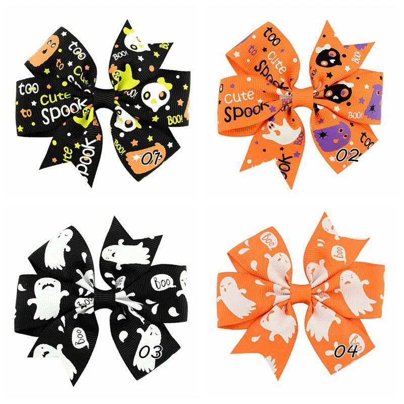 Baby Halloween Grosgrain Ribbon Bows Ghost Ghost Pumpkin Hairbows Skeleton Bat Wizard Ribbon Bow Clips Bebe Halloween Hairpins9912677