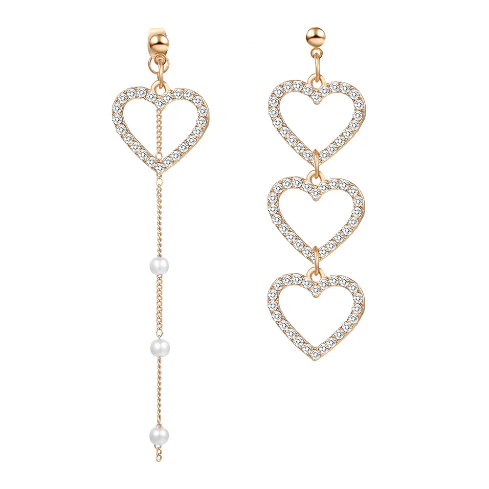 Orecchini A Cuore Per Donna In Acciaio Inox - Con Strass E Pietra Centrale A Cuore - Ipoallergenici, Senza Nichel - Colore Argento/Oro - Gioielli Moda - 3