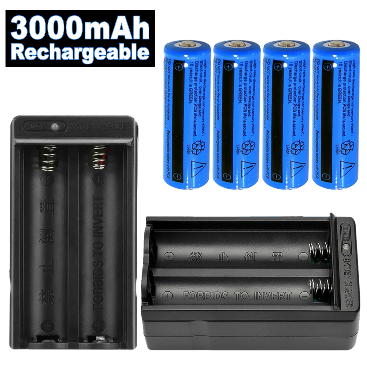 2 Batterie Ricaricabili 3.7V 6800mAh Al Litio – Alta Capacità Per Torce LED E Dispositivi Elettronici, Fino A 1200 Cicli - 3