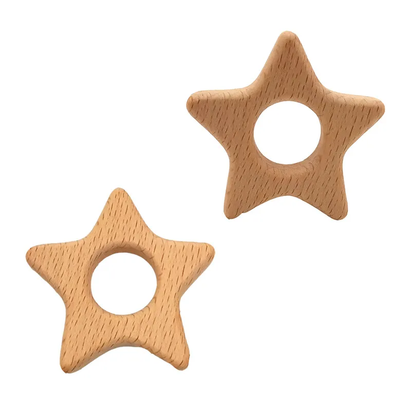 4st Natur Trästjärnan Form Tänderare Baby Teething Toy Organic Wood Teething Holder Nursing Baby Teether Soothers Infans Tandvård