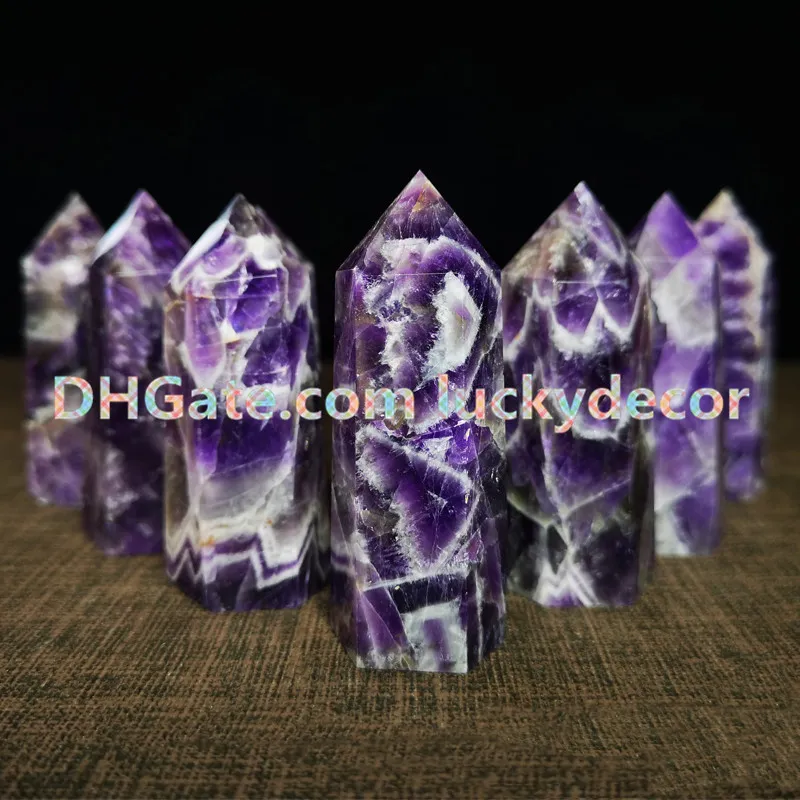 5PCs Vacker 6-sidig Prism Natural Magic Dream Amethyst Kolumn Quartz Tower Obelisk Crystal Stone Hexagonal Wand Point Craft Healing Decor