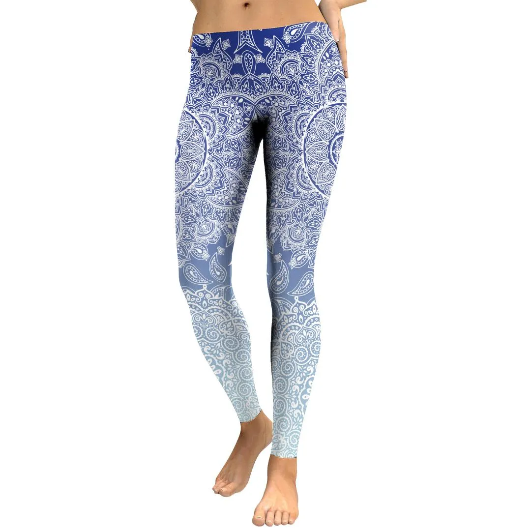 Primavera Desvanecimento Azul Royal Mandala Mandala Leggings Meninas Skinny Gym Correndo Calças de Fábrica Vendas Grátis Drop Shipping