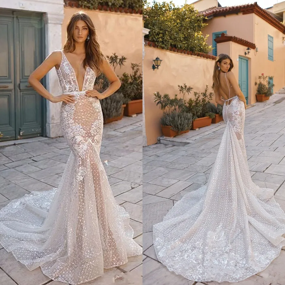 2019 Suknie ślubne Syrenka Sexy Sexy Backless Beach Suknie ślubne Dołączone Pociąg Sale Sukienki na Czeski Suknie Ślubne Bridal BC0802