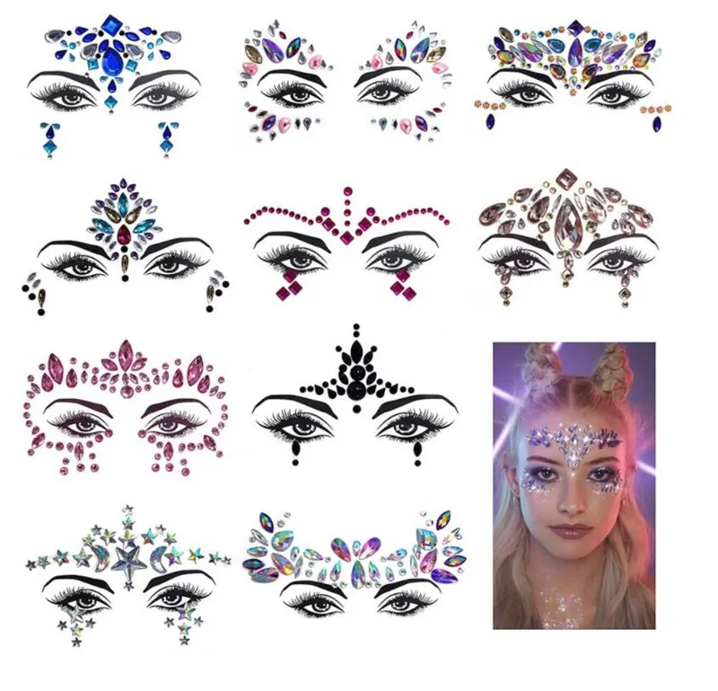 Rhinestone festival Face jewels sticker Fake Tattoo Stickers Body Glitter Tattoos Gems Flash for Music Festival Party Makeup XB1