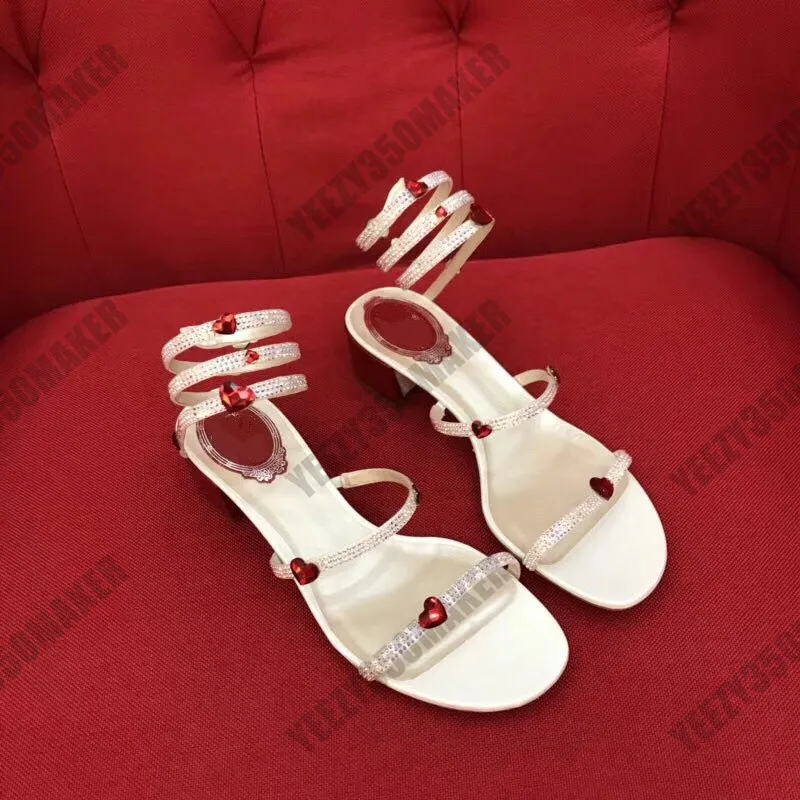 2019 Snakelike diamond Spring High heel RENE CAOVILLA CRYSTAL Karung Rose Gold twining rhinestone sandals women summer thick heels