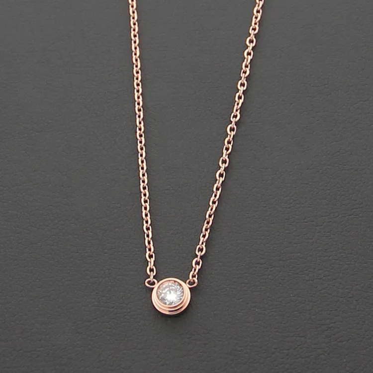 Fashion- 316L Titanium steel Jewelry No Allergy Large diamond round shape Pendant in 0.5cm women Necklace PS5054