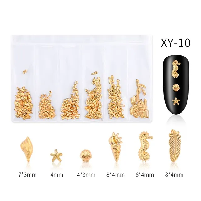 NA009 Mixed 6 styles/bag 3D Gold Metal Rivets Nail Studs Round Animal Moon Decoration Sticker Manicure DIY nails Accessories