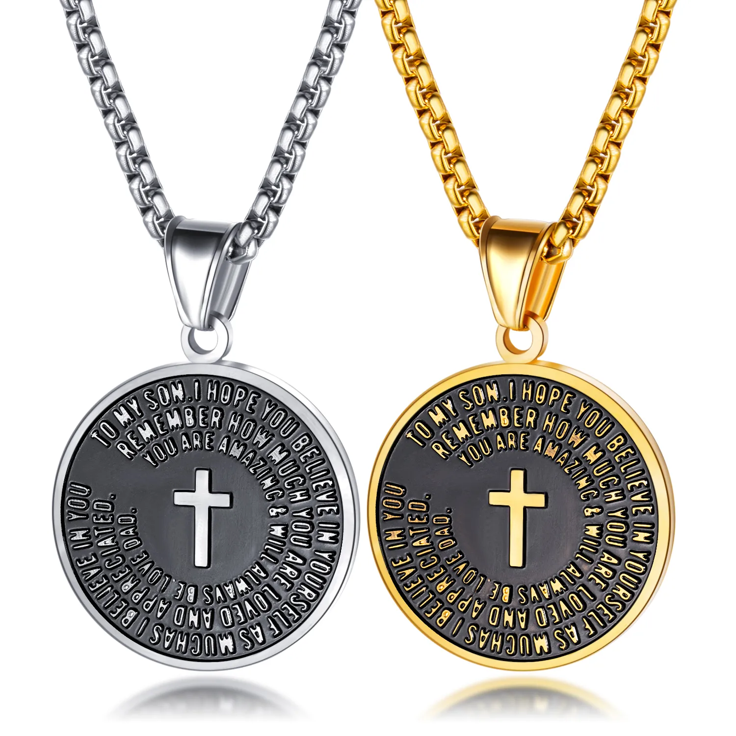 27mm Mäns Cross Medal Charm Halsband i Rostfritt Stål Religiös gåva