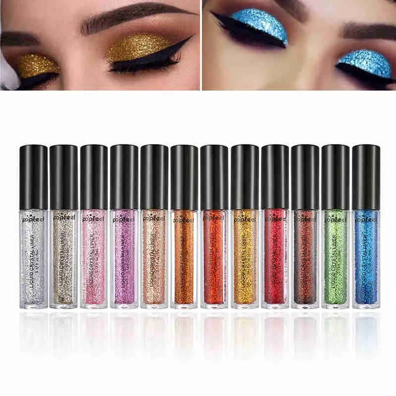 POPFEEL Sombra De Diamante Líquido Perolado Metálico Shinning Creme 12 Cor Glitter Maquiagem Dos Olhos Lábios Pigmento Delineador Festival