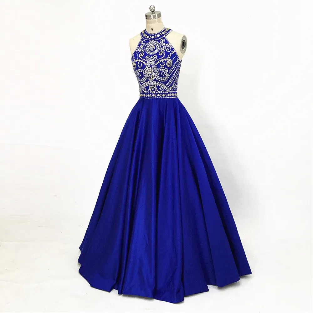 Royal Blue Satin Prom Dress: A Line Halter Evening... From Lovemydress,  $87.33 | DHgate.Com