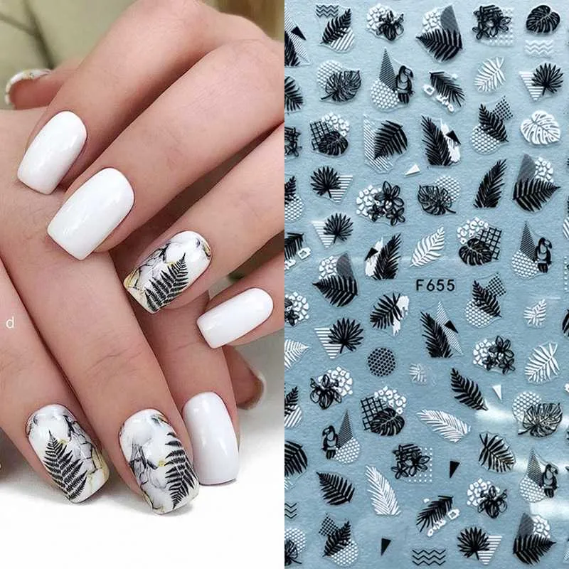 Buy Black White Nail Art Stickers, Moon Star Nail Stickers 3D Nail Art  Adhesive Nail Decals Fire Checkerboard Smiling Face French Tips Slider Nail  Supplies for Women Girls DIY Manicure Nail Decoration
