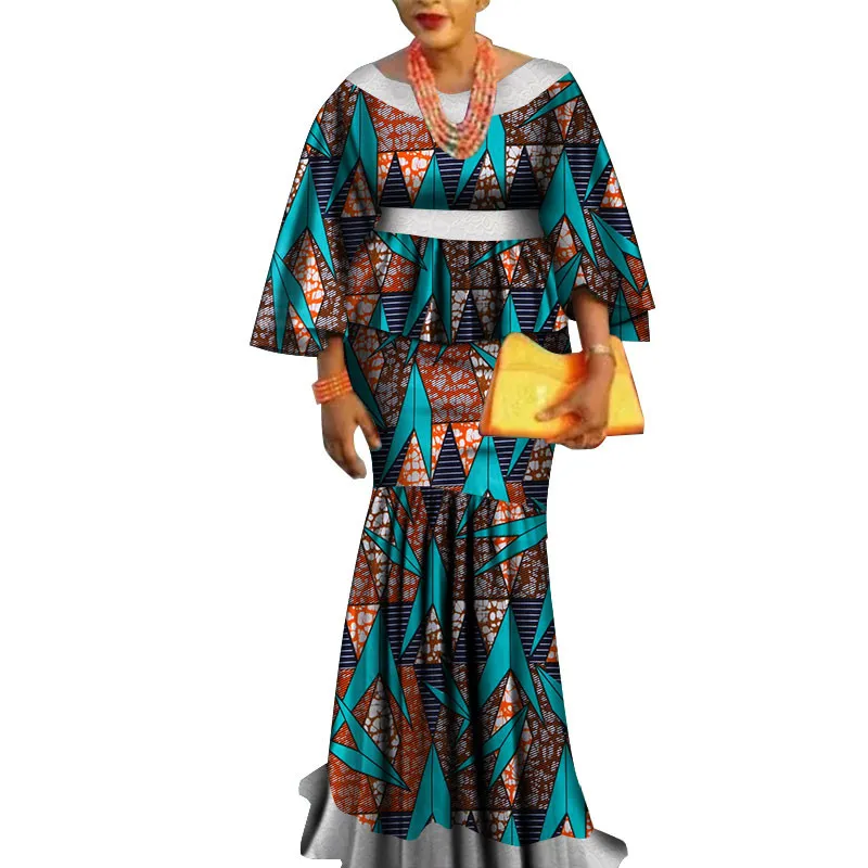 Afrika två stycken för kvinnor mode dashiki spets edge afrikanska kläder bazin plus storlek dam kläder för fest wy3462