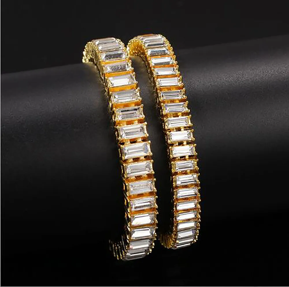 Chaîne glacée pour hommes Rectangle cristal strass or chaînes de Tennis 7 pouces-24 pouces Hip Hop chaîne collier bijoux277w