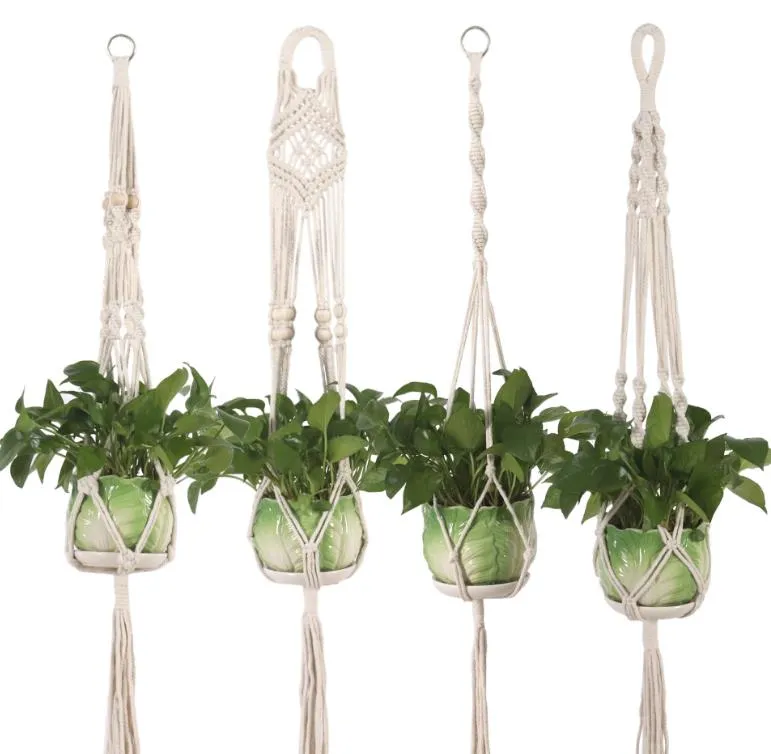 Flower pot hanging basket Plant Hanger Hook Flower Pot Handmade Knitting Natural Fine Cordage Planter Holder Basket Balcony Decoration SN442