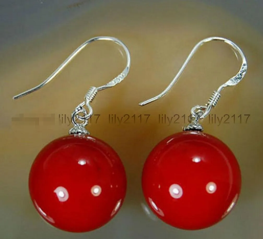Moda 10mm Red Shell Pearl Beads Prata Gota / Dangle Gancho Brincos