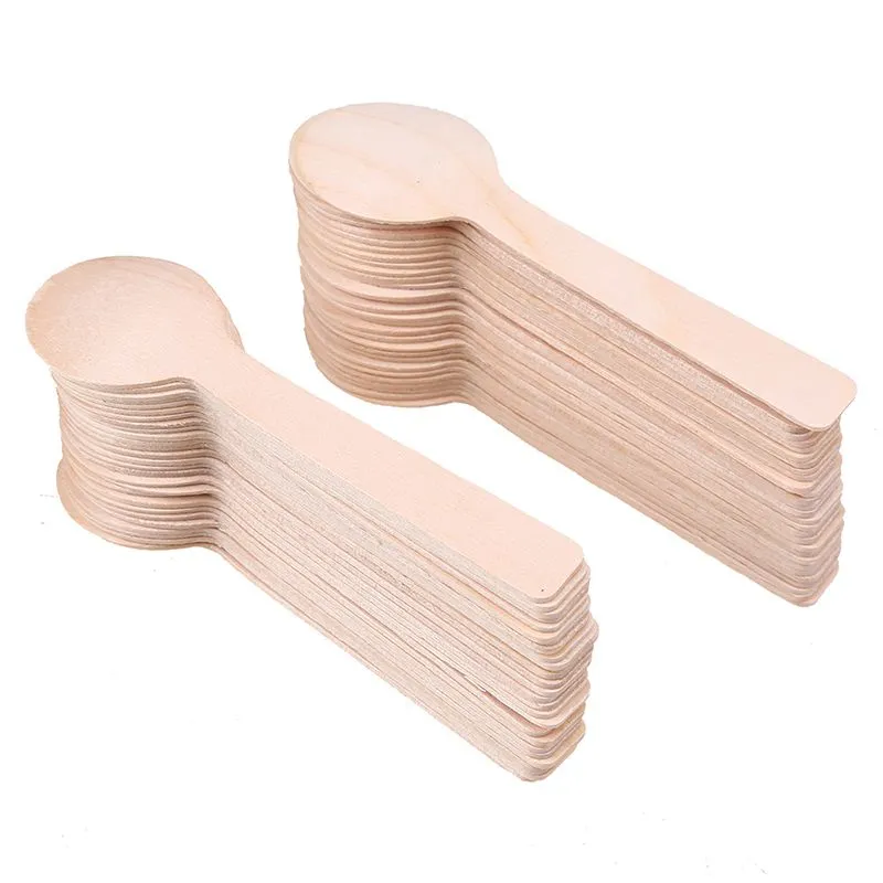 200Pcs Disposable Wooden Spoon Mini Ice Cream Spoon Wood Dessert Scoop Western Wedding Party Tableware Kitchen Accessories Tool