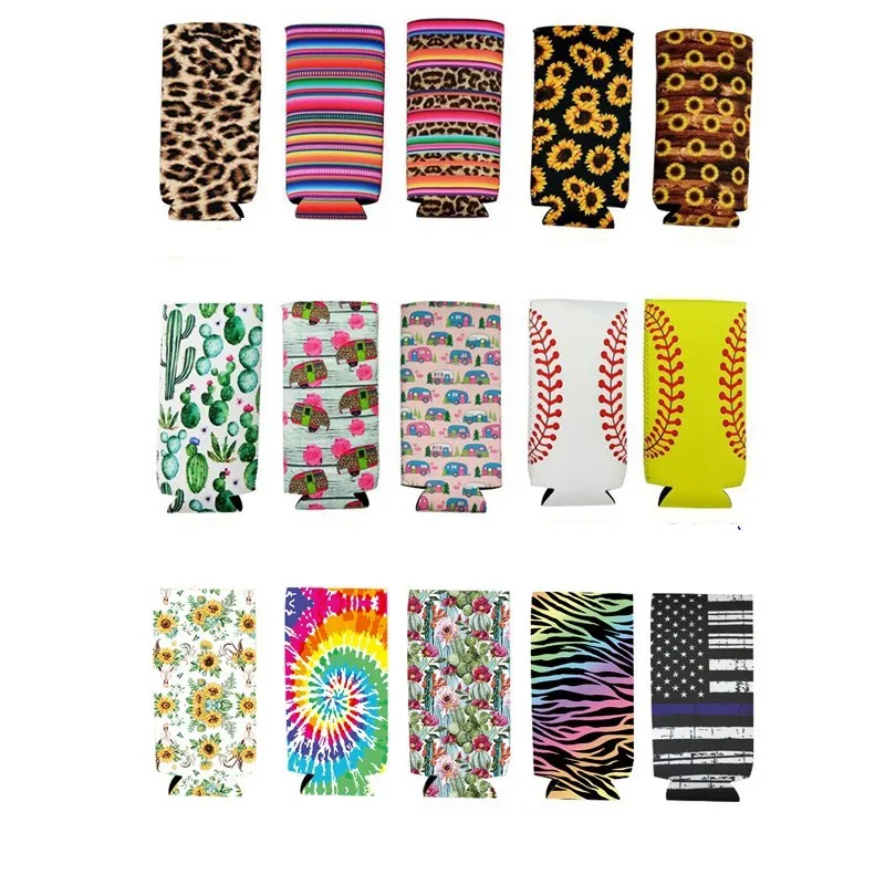 Bar Slim Can Sleeve Sunflower Neopren Isolator Kylare Baseballburkar Hållare Vattenflaskor Omslag Flaskväska Väska Leopard Blomma 10 Stil YW3488-ZWL