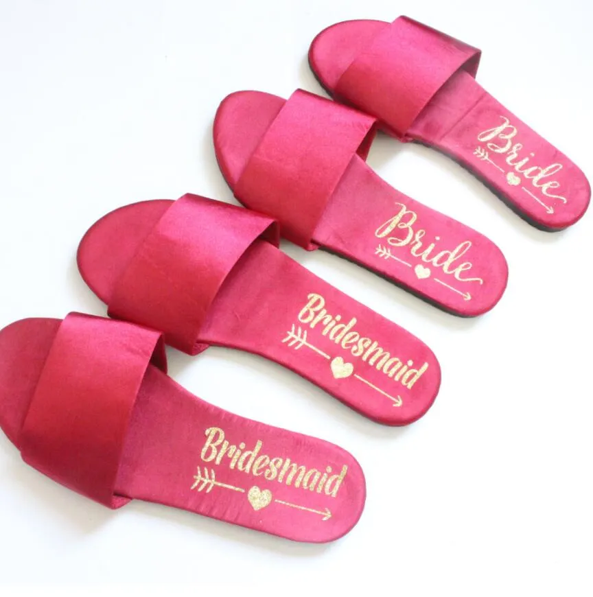 Hot Sale Silver Burgundy Bridesmaid slippers wedding bridal flip flops shower party gift maid of honor gifts maid of honor bride shoes cheap
