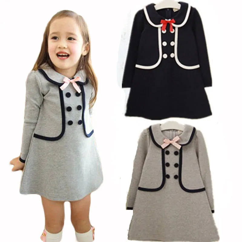 Baby Girls Preppy Style Långärmad Klänning 2019 Vår Höst Barn Fake Två Pieces Princess Dresses Fashion Boutique Kids Kläder C5816