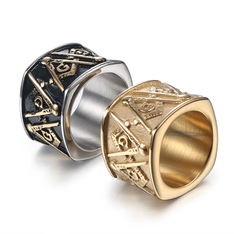 Newest Arrival Unique Stainless Steel Gold Silver Two Tone Masons compass and square Lodge Masonic signet rings item gift jewelry