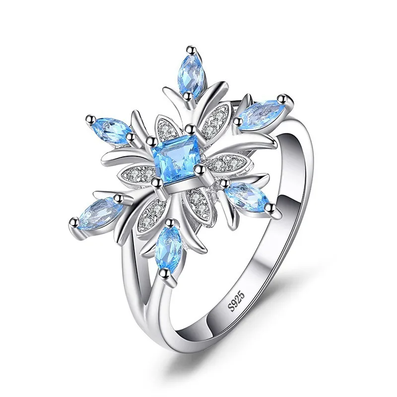 Fashion Lady's Flower Ring Real S925 Silver Diamond Bride Ring Wedding Holiday Beautiful finger Jewelry Gift