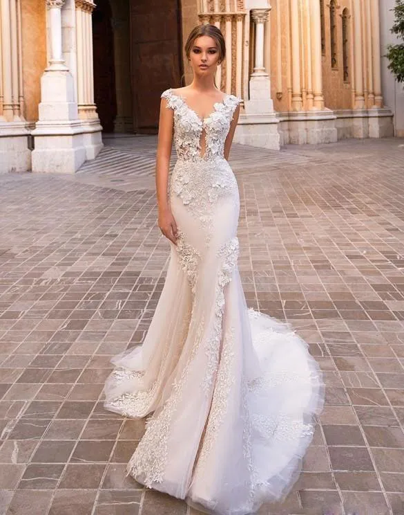 Mermaid Trumpet Wedding Dress with Beads Lace Applique Tulle Court Train  Bateau Neck Zipper Back from Dhgate Mermaid Wedding Dresses - price 151.16