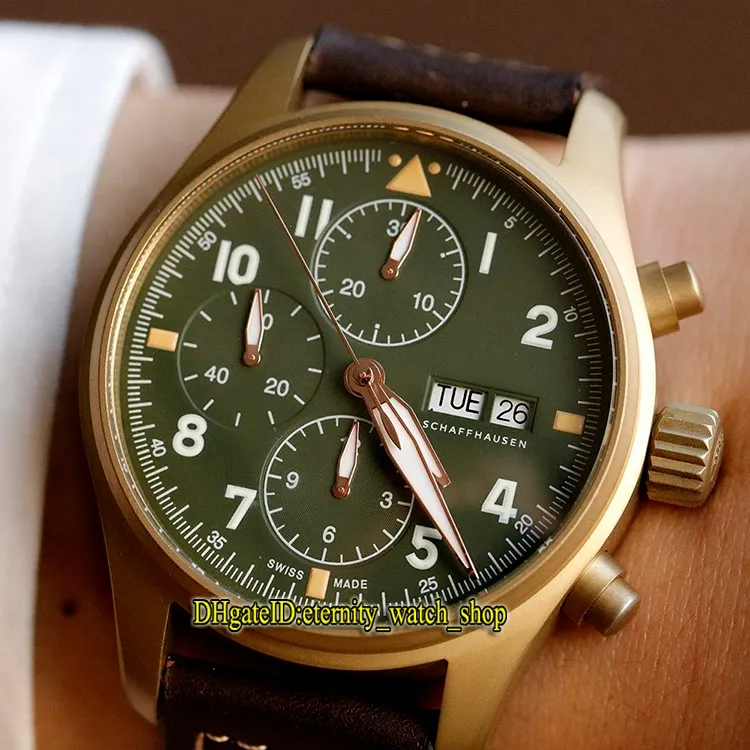 ZF Topversie Pilot Spitfire fighter Serie Bronzen Kast 387902 Lichtgevende Wijzerplaat ETA A7750 Chronograaf Mechanisch Herenhorloge Stopwatch Horloges