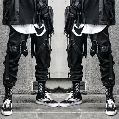 Hip Hop Mens Pants Bandage Black Dancing Pants with Pockets Locks Fashion Cargo Pants 2020 New Arrivals