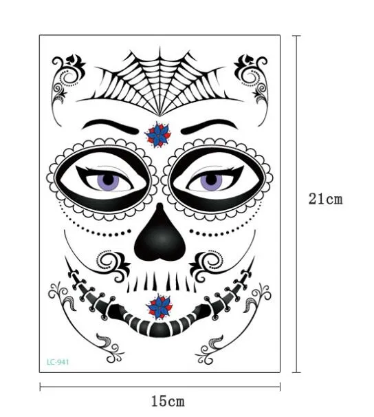 Maquillage du visage Autocollant Spécial Étanche Visage tatouage Jour du Crâne Mort Visage habiller Halloween Autocollants De Tatouage Temporaire GB1178