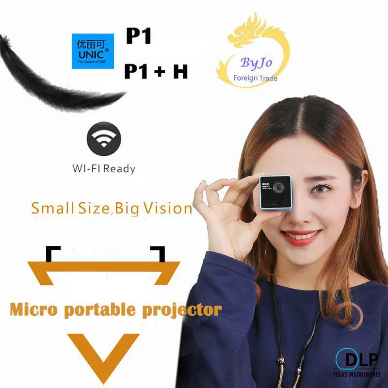 الأصلي UNIC P1 + H WIFI Wireless المحمول جهاز العرض Support Miracast Dlna Pocket Home Projector Proyector Beamer