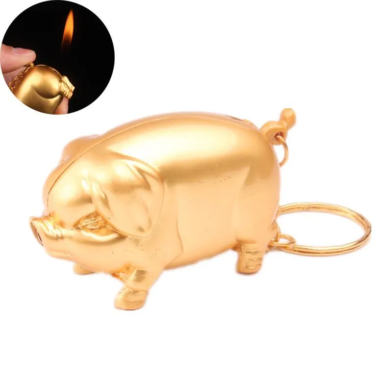 Hot Mini Creative Gas Lighter Inflated Butane Metal Gold Pig Model