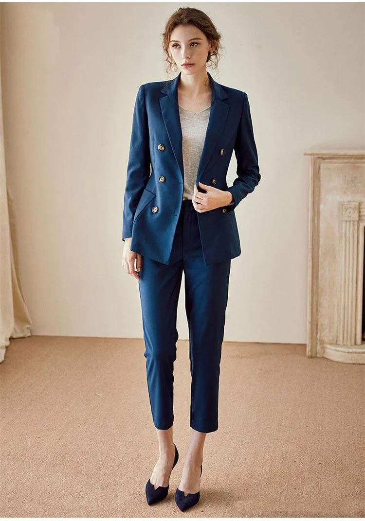 Elegant Dark Navy Blue Ladies Party Suits Blazer Office Formal Evening Wear Women Tuxedos Custom Size