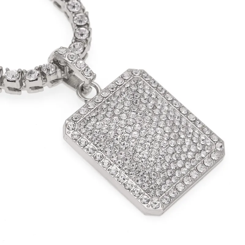 Fashion- Hop Necklace Jewelry Fashion Gold Iced Out Chain Full Rhinestone Dog Tag Pendant Necklaces